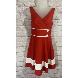 eShakti Fit Flare Dress Red White Size Small 4 Sailor Pinup Retro Rockabilly